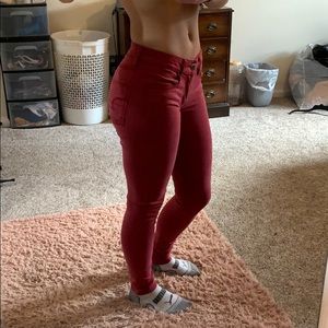 Red skinny jeans
